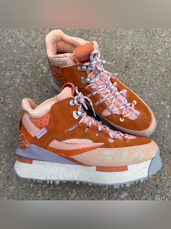 Fila Shoes - Fila Renno Multi Trekking Hi Shoes Womens 10 Orange Purple Suede Chunky Sneakers